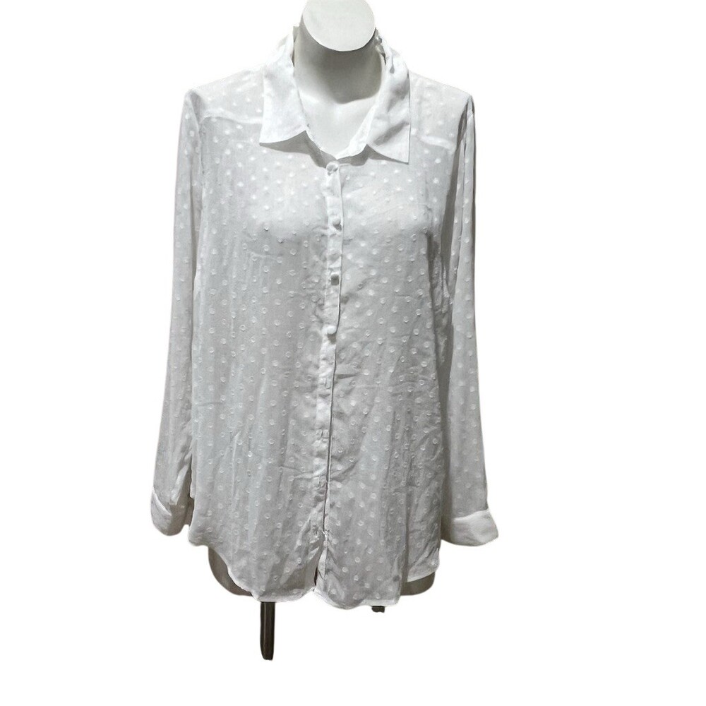 Torrid Blouse Womens Plus 2XL White Clip Dot Button Front Collared LS